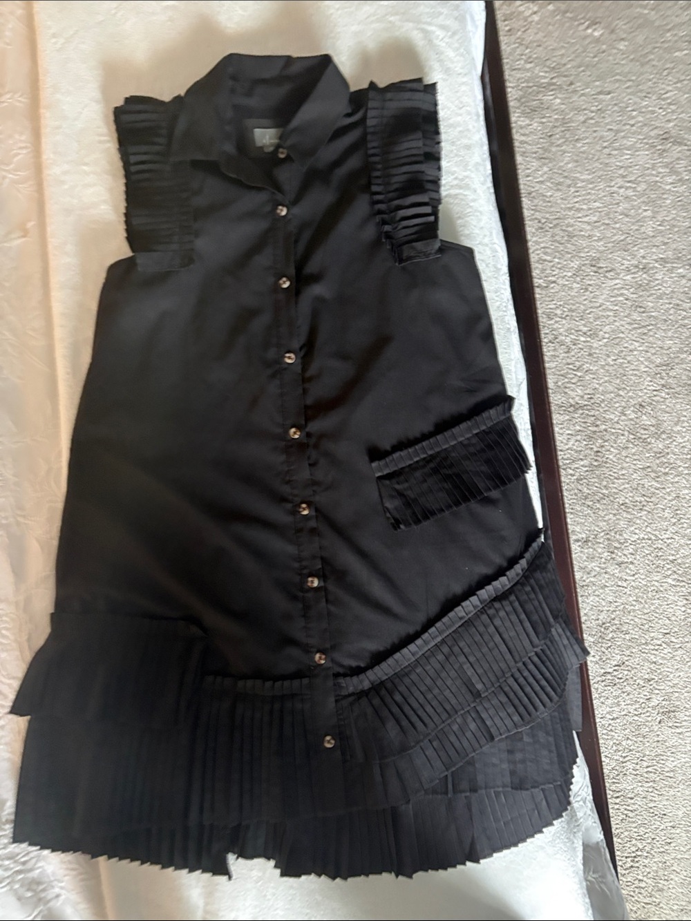 Anthropologie Black Sleeveless Pleated-Trim Midi Dress
